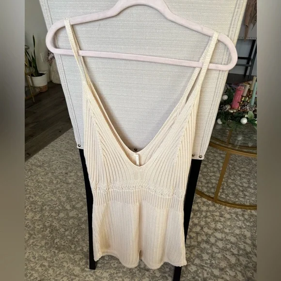 Anthropologie Open Waters Knit Sleeveless  100% Cotton Romper, Cream, XL NWT - Picture 6 of 7